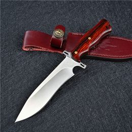 Special Offer Survival Straight Knife D2 Satin Drop Point Blade Full Tang Rosewood Handle Fixed Blades Knives With Leather Sheath