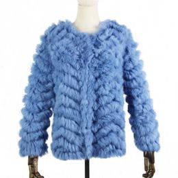 Real Fur Knitted Rabbit Fur coat jacket Fashion stripe sweater Lady Natural Fur Wedding Party Wholesale 211123