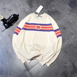 Warehouse clothing autumn winter new red and blue stripe double printed round neck sweater women's Ageing white casual loose top Sale online_HZWN