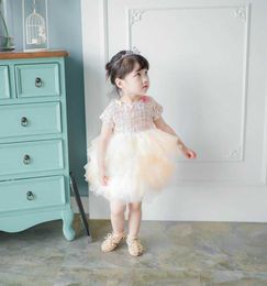 Retail Spring Autumn Baby Girl Party Dresses Woollen Fluffy Soft Gauze Tiered Children Clothing 1-6Y E10101 210610