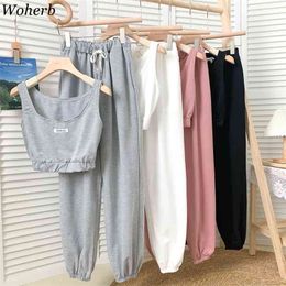 Women Streetwear 2 Piece Set Summer Tank Top+ Harem Pants Female Casual Loose Joggers Suit Outfits Woman Tracksuit 210519