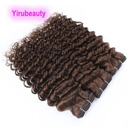 Brazilian Human Haiir 3 Bundles 4# Colour Peruvian Virgin Hairs Wefts Deep Wave Curly Three Pcs Indian Malaysian Products 10-32inch