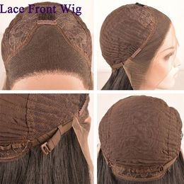 Human Hair Capless Wigs Synthetic Glueless Headband Yaki Straight Laces Frontal Wig for Women Natural Colour 13x2.5 Lace Front Easy Wear Heat Resistant Fibre 3