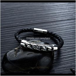 Charm Drop Delivery 2021 Fashion Handmade Braided Leather Magnetic Bracelet Stainless Steel Design Jewellery Diy Punk Hip Hop Bracelets For Men