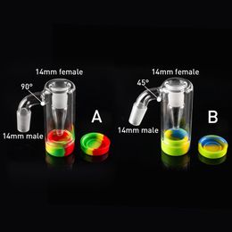 Newest 14mm Male Joint Glass Ash Catcher Pipe with Colored Silicone Contain Straight Bong Water Oil Rig for Smoking Pipes 40 Degree and 90 Hookah Shisha