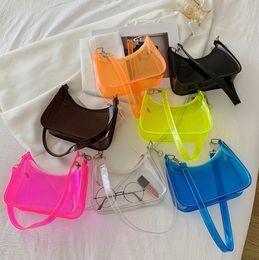 DHL50pcs Stuff Sacks Women PVC Candy Color Transparent Pillow Shaped Shoulder Bags