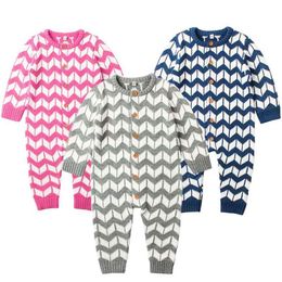 borns Baby Boy Girl Rompers Knitted Infant Jumpsuits Toddler Stripe Long Sleeve Overalls Children Outfits Clothes 210417