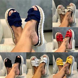 2021 Womens High Heels Sandals Wedge Platform Summer Slippers Bow Outdoor Female Thick Sole Slides Sandals Girls Beach Shoes Y0721