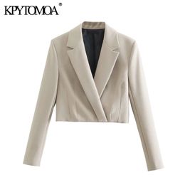 KPYTOMOA Women Fashion Crossover Cropped Blazer Coat Vintage Long Sleeve Slits Cuffs Female Outerwear Chic Veste Femme 211006