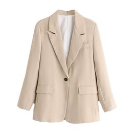 Fashion Women Single Button Suit Blazer Long Sleeve Pocket Office Lady Business Blazers Coat Female Retro Tops 210430