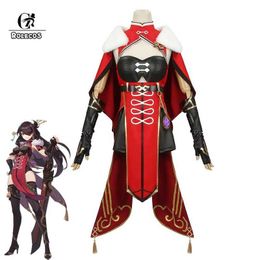 ROLECOS Game Genshin Impact Beidou Cosplay Costume Women Black Red Costume Halloween Dress Cloak Headwear Full Set Y0903
