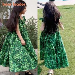 Bear Leader Girls Princess Dresses Fashion Kids Baby Summer Leaf Pattern Costumes Children Holiday Casual Vestidos For 3-7Y 210708