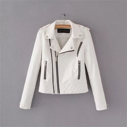 Women Leather Coats Spring Autumn Slim Long Sleeve Black White Short Jacket Ladies Punk Zipper Moto Biker PU Jackets 210525
