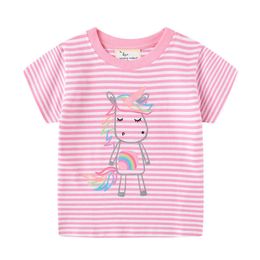 Jumping Metres Girls Pink Cotton T shirts for Summer Stripe Children Clothes Animals Print Kids Tops Tees 210529