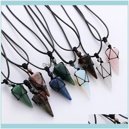 Chains Necklaces & Jewelrychains Natural Stone Cone Pendants Crystal Black Rope Wrapped Treatment Stones Necklace Men Female Fashion Women J