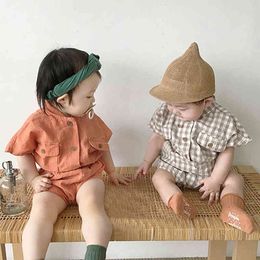 Summer Baby Boys Clothes Pure Cotton Tee Tops And Bloomer Infant Girls Set Kids Plaid Clothing Sets 210429