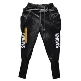 Spring Autumn Hip hop Joggers Cargo harem pants men Long Big pockets Zippers White Black 210715