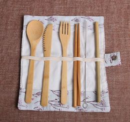 2021 Wooden Dinnerware Set Bamboo Fork Knife Soup Teaspoon Catering Cutlery Set With Cloth Bag Kitchen Cooking Tools Utensil