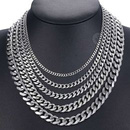 -Bordsteinkubanische Herren Halskette Gold Schwarz Silber Farbe Edelstahl Halsketten für Männer Mode Schmuck 3/5/7/9/11mm DKNM07