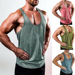 Yoga Outfits Casual Shirt Mens Gym Vest Racerback Bodybuilding Muscle Stringer Plain Tank Top Fitness Male