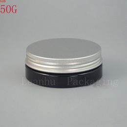 50G Black Plastic Cream Jar With Silver Aluminium Lid , 50CC Mask / Packaging Cans Makeup Sub-bottling ( 50 PC/Lot )good qty