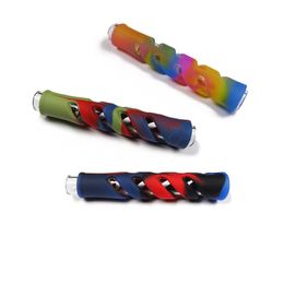 Colorful glass silicone Smoking pipes straight style 92*17 mm small mixed color tobacco water pipe for smoke