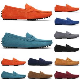 running shoes 2021 fashion walking jogging casual Selling black pink blue Grey orange green brown mens slip on lazy leather peasOutdoor jogging