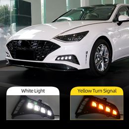 2PCS Car DRL LED Fog Lamp Daytime Running Light For Hyundai Sonata 2021 2022 with Dynamic Yellow Turn Signal