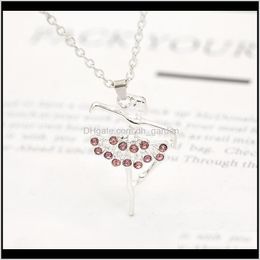 & Pendants Drop Delivery 2021 30Pcs Mother Gift Character Girl Dancing Ballet Sports Pendant Necklace Simple Fresh Pink Zircon Clavicle Chain