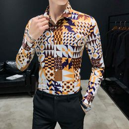 Polka Dot Print Shirt Men Casual Long Sleeve Slim Fit Mens Dress Shirts Streetwear Club Party Hawaiian Shirt Blouse M-6XL 210527