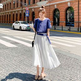 Korean Dress French Gentle Wind Fake Two-piece Dress Female Summer Mid-length Slim Long Skirt Party White Dresses For Women 210515