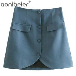 Spring Summer Women Mini Skirts Button Front High Waist Casual A-Line Skirt Female Package Hip Fashion Bottoms 210604