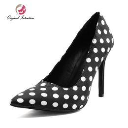 Dress Shoes Original Intention Fashion Women Pumps High Heels Ladies Spike Pointed Toe Woman Black Polka Dots Large Size