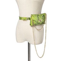 Women Snake Print Belt Bag Neon Green Yellow Pink Serpentine Waist Bags Female Mobile Phone Fanny Pack Chain Bum Pouch
