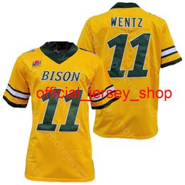 NCAA College NDSU North Dakota State Bisons Football Jersey Carson Wentz Green Yellow Size S-3XL All Stitched Embroidery