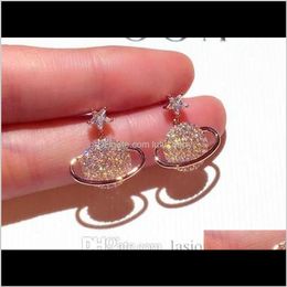 Very Cute Glittering Ins Luxury Designer Diamond Rhinestone Zircon Star Universe Dangle Chandelier Fashion Earrings For Woman J8Pu Mvwwb