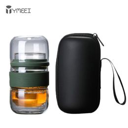 YMEEI Travel Teaware Sets With Carring Cases Glass Puer Teapot Portable Heat-resistant Filter Flower Tea Outdoor Drinking 210813
