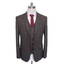 Fashion three piece men's formal business Plaid suit engagement British dress private customization (coat + Vest + pants)