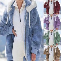 Spring and Autumn Loose Plush Zipper Hooded Jacket Women's Coats Jackets Pink Coat Winter Women 211220