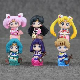 6Pcs/Set Anime Action Figure Toy Small Lady Mercury Mars Jupiter Venus Uranus Neptune Saturn PVC Model Doll X0503