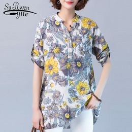 women's summer blouses short sleeve floral print women shirt plus size tops womens and clothing 3820 50 210508