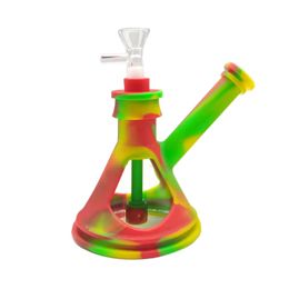 Inclined Triangle Kettle silicone glass bong with mid glass and 14mm glass bowl Water pipe for smoke