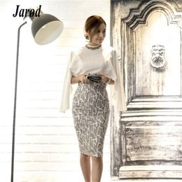 Womens 2 Piece Sets White Cloak Shirt Leopard Print Skirt Spring Fashion Office OL Lady Matching Outfits 210519
