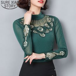 Autumn Fashion Tops And Blouses Long Sleeve Lace Clothing Casual Floral Stand Collar Women Top 6343 50 210415