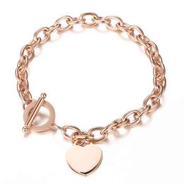 Custom Heart Pendant Jewelry Rose Gold Plated Stainls Steel Charm Bracelet Women