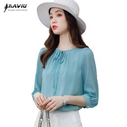 Chiffon Shirt Women Summer Bow Tie Design Elegant Thin Half Sleeve Casual Blouses Office Ladies Work Tops 210604