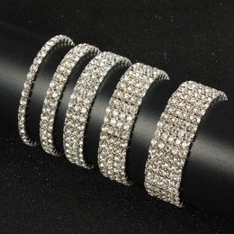 Multi-Style Silver Colour Rhinestone Bracelets & Bangles Wedding Bridal Bracelet Stretching Wristband Bracelet For Women Jewellery X0706