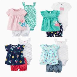 Infant Baby Girl Clothing Set Summer Soft Cotton born Tops+Bodysuits +Shorts 3Pcs baby suits Ropa de bebe 211101