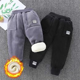 Winter Boys Fleece Solid Corduroy Pant 2-7Y Child Plus Velvet Thick Elastic Waist Straight Trousers Fall Warm Clothes Kids Pants 211103