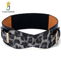 Cintos Fajarina Leopard Patente Cowhide Leather MA'am Força elástica Match Coat Decoration Dress Vress Belt for Women LDFJ045